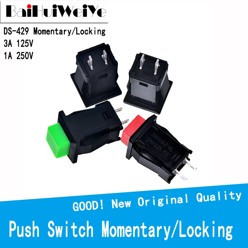 

5Pcs/Lot ON-OFF Momentary Latching Square Push Locking Switch 1A 250V/3A 125V AC Electric Switch DS-429 DS-429A DS-429B