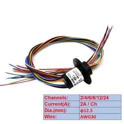 Mikro kayma halkası 2/4//6/8/12/24 kanal 2A 12.5mm/15.5mm döndür yemek masası kayma halkası elektrik toplayıcı yüzükler