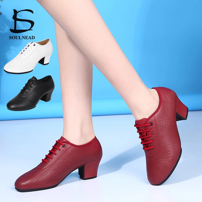 Women Latin Dance Shoes Salsa Ballroom Shoe Soft Sole Breath PU Woman\'s Practice Dancing Shoes Heel 5cm Ladies Dance Sneakers