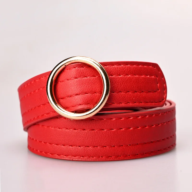 Fashion Popular Women Jeans Belt Solid Color Imitation Leather Nonporous Ring Buckle Women's Belt Simple Wild Students Belts