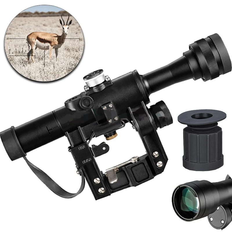 Tactical SVD 4x26 PSO Dragunov Red Illuminated Scope Rifle Scope AK Rifle Scope For Outdoor Hunting with Rubber Lens Cover