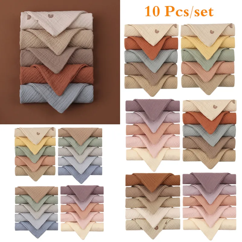 

10 Pcs 4 Layers Cotton Muslin Baby Towels Absorbent Gauze Baby Face Cloth Newborn Feeding Burp Cloths Saliva Towel Handkerchief