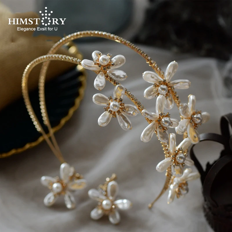 Himstory Double Layer Flower Tiaras Bridal Crown Handmade Hairband Graduation Headdress High Quality Wedding Hair Accessories