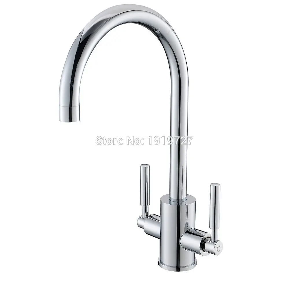 

Vidric Wholesale High Quality 100% Solid Brass Double Handle Swivel Spout Kitchen Sink Mixer Taps Silver Chrome Mixer Sink Tap