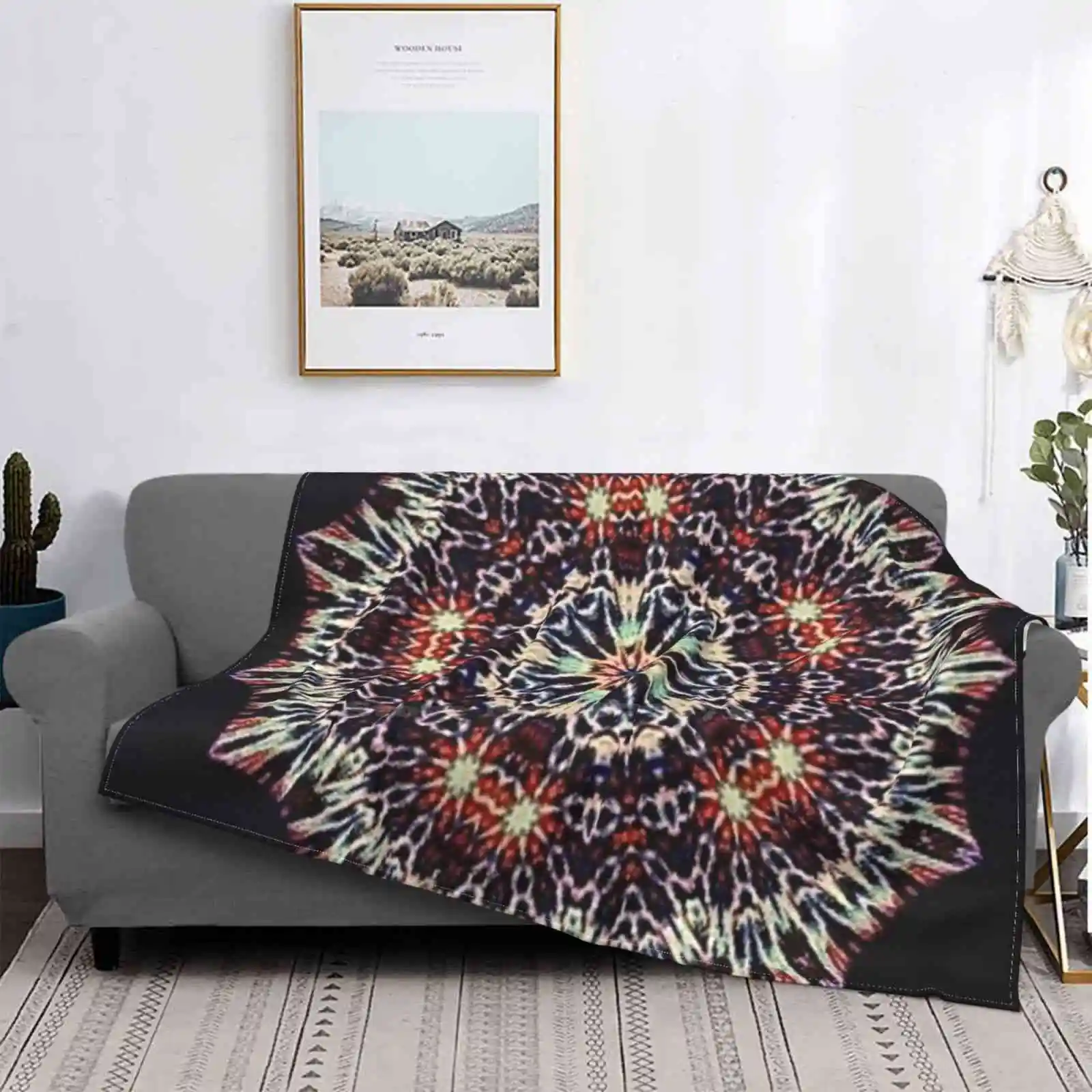 Expensive Looking Jeweled Mandala On Black Background. Four Seasons Comfortable Warm Soft Throw Blanket Expensive Jewels Crown