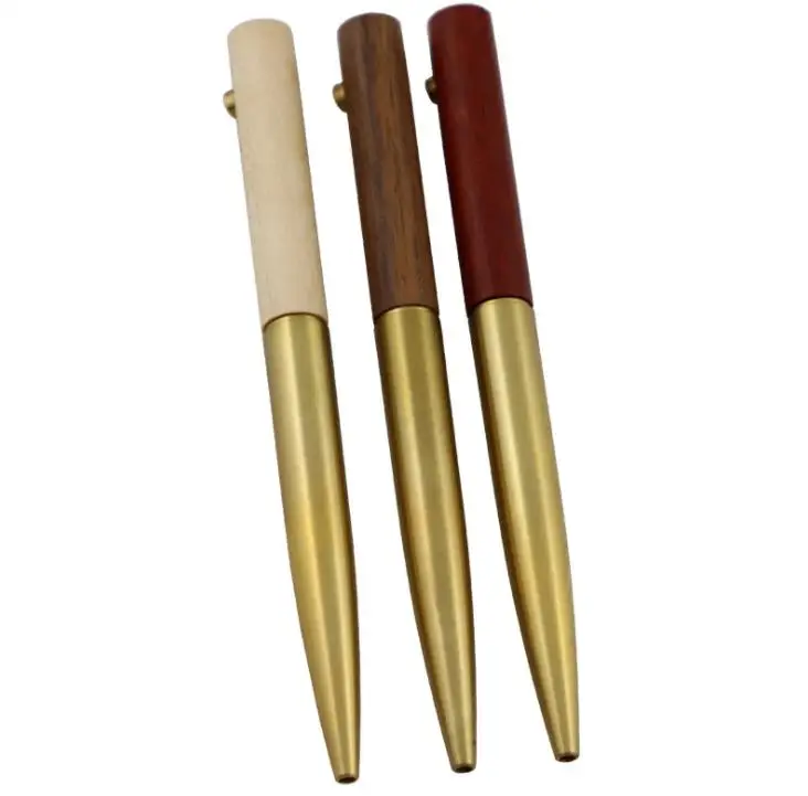 Natural Wooden Ballpoint Pens Craft Artwork Non Clip Point Brass Color Timber Ball Pen Heavy SN879