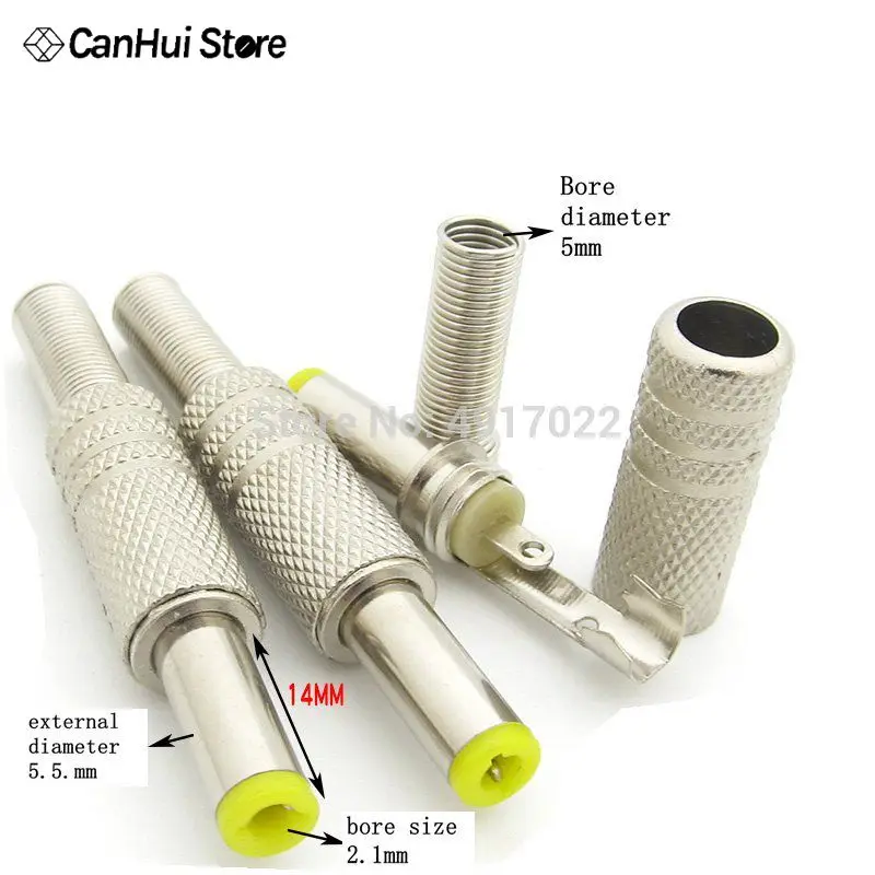 5Pcs 5.5x2.5mm DC Power Jack Male Plug Metal Connector Adapter With Yellow Head 5.5*2.5 mm 12V DC Monitoring Power Supply Wiring