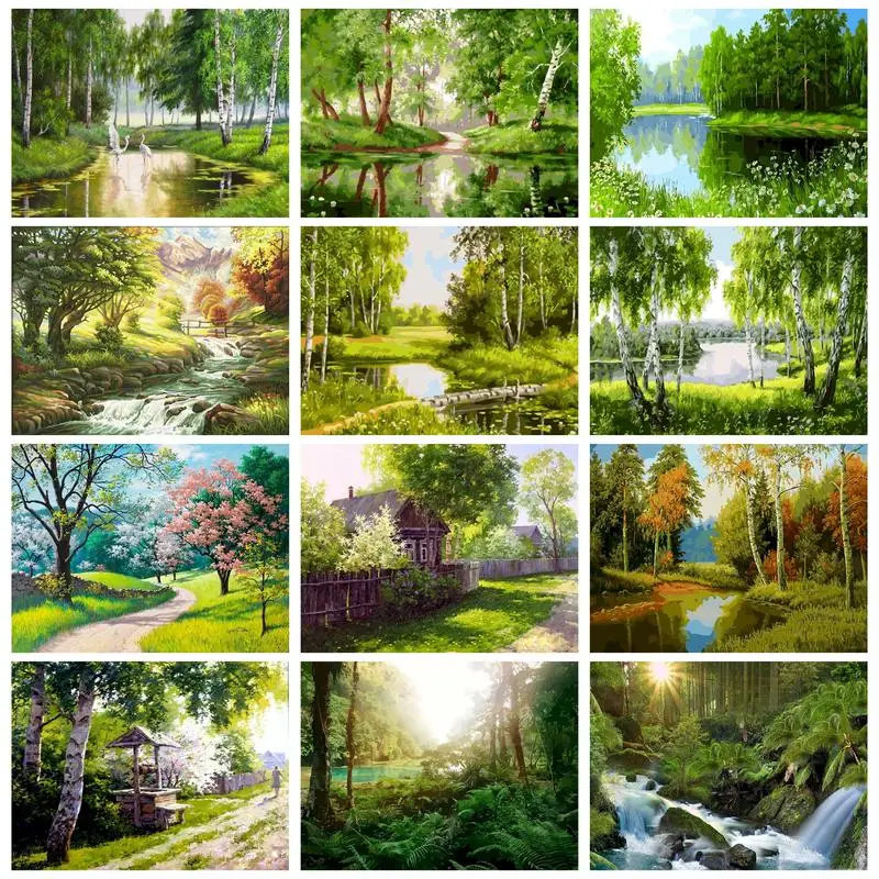 

RUOPOTY Modern Paint By Numbers On Canvas Paintings On Number Forest Number Painting Wall Decor Drawing Pictures By Numbers