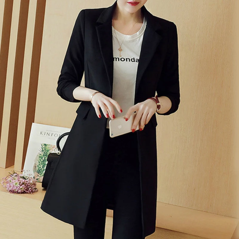 Blazers Women Office Lady Long-style Pocket Newest Elegant Button Oversized Spring Black Slim  Plus Size 4XL Notched Chic