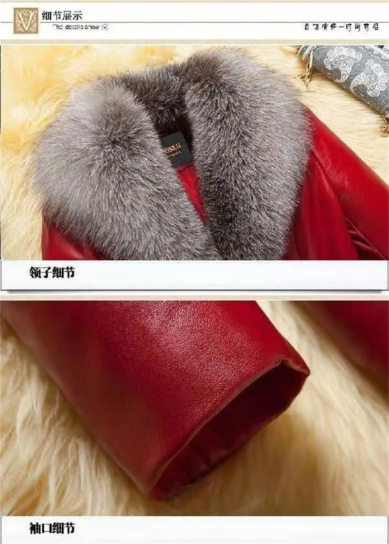 Women Leather Jacket 2024 New Cotton-padded Jacket Leather Jacket Female Mid-length Thickened Faux Fur Collar Down Padded Coat D