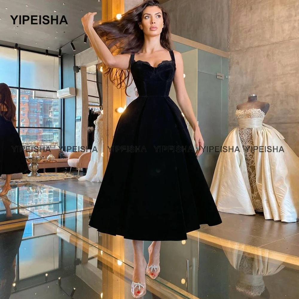 Yipeisha-vestido negro Vintage para fiesta, prenda de terciopelo, corsé de cóctel, vestido de Graduación