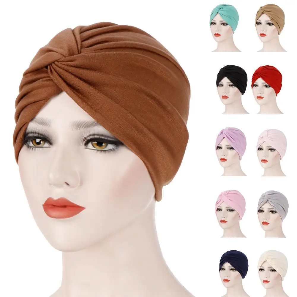 

Women Hat Pleated Turban Muslim Chemo Cap Underscarf Headwear Headwrap Bonnet Covers Hair Bandanas Head Scarf Beanie India Caps