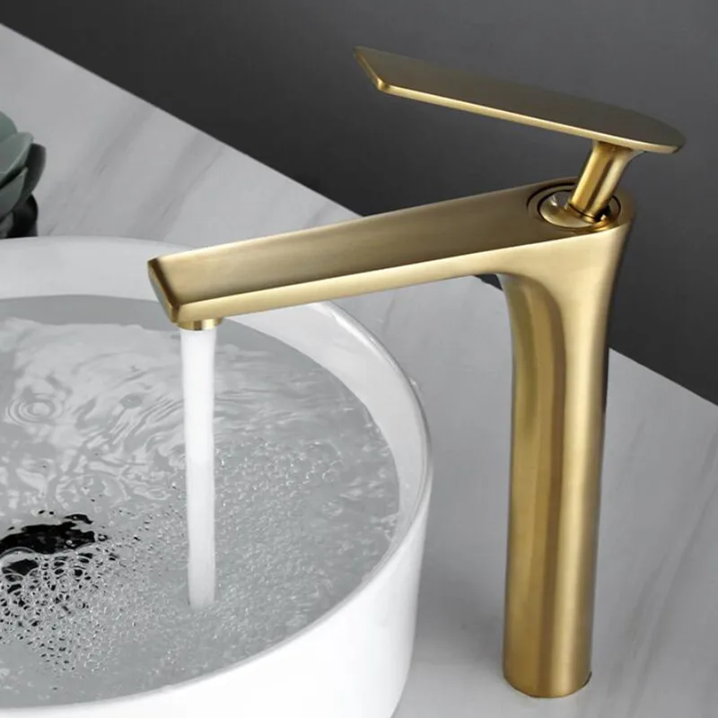 

Brush Gold Basin Faucet Bathroom Single lever Hot and Cold Sink Mixer Tap Faucet Solid Brass Basin Lavtory Faucet