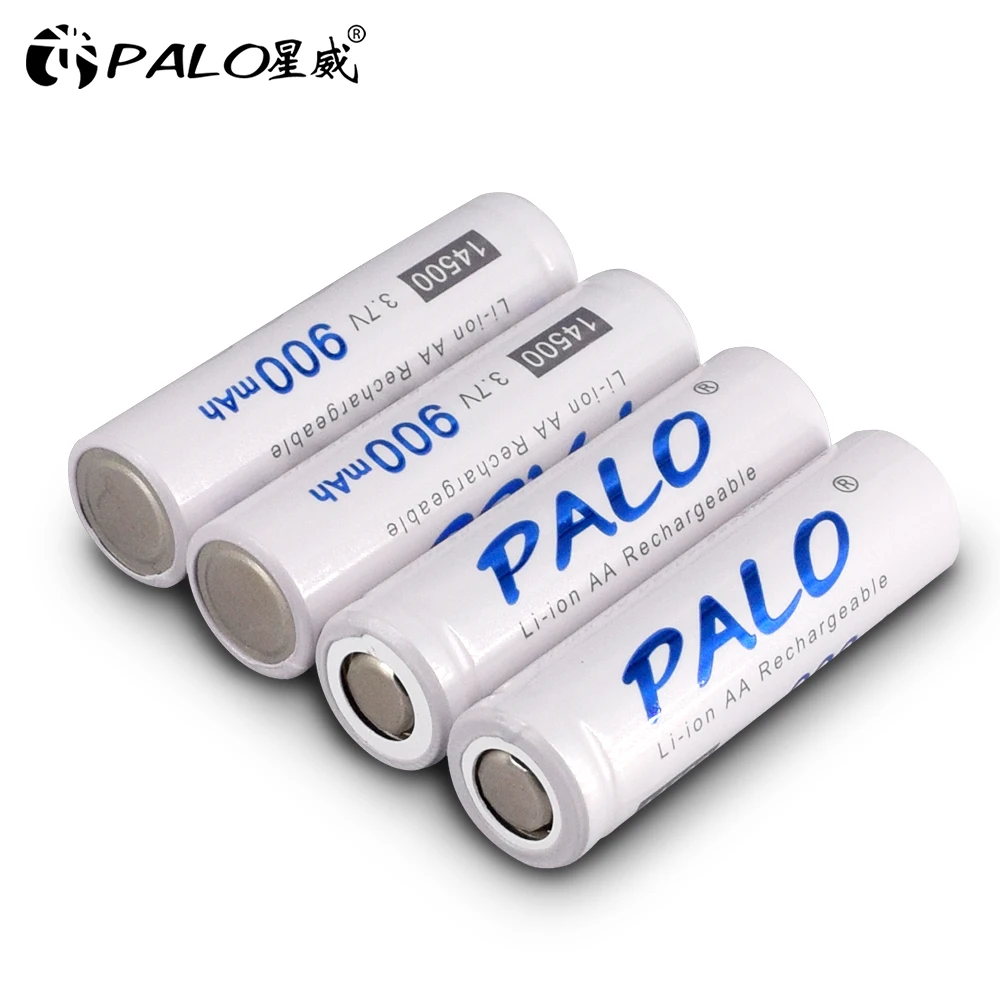 PALO 14500 900mAh 3.7V Li-ion Rechargeable Batteries AA Accumulator Battery 14500 Lithium for Flashlight Headlamp Torch Mouse