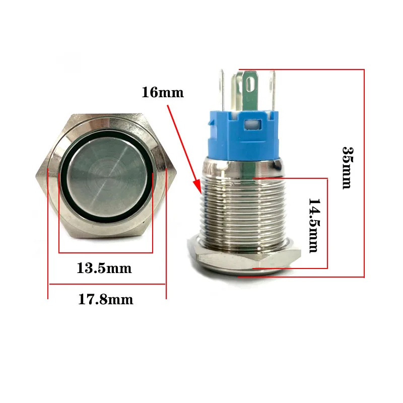 Latching push button switch locked 16mm flat head Momentary Push Button waterproof LED metal switch image 6
