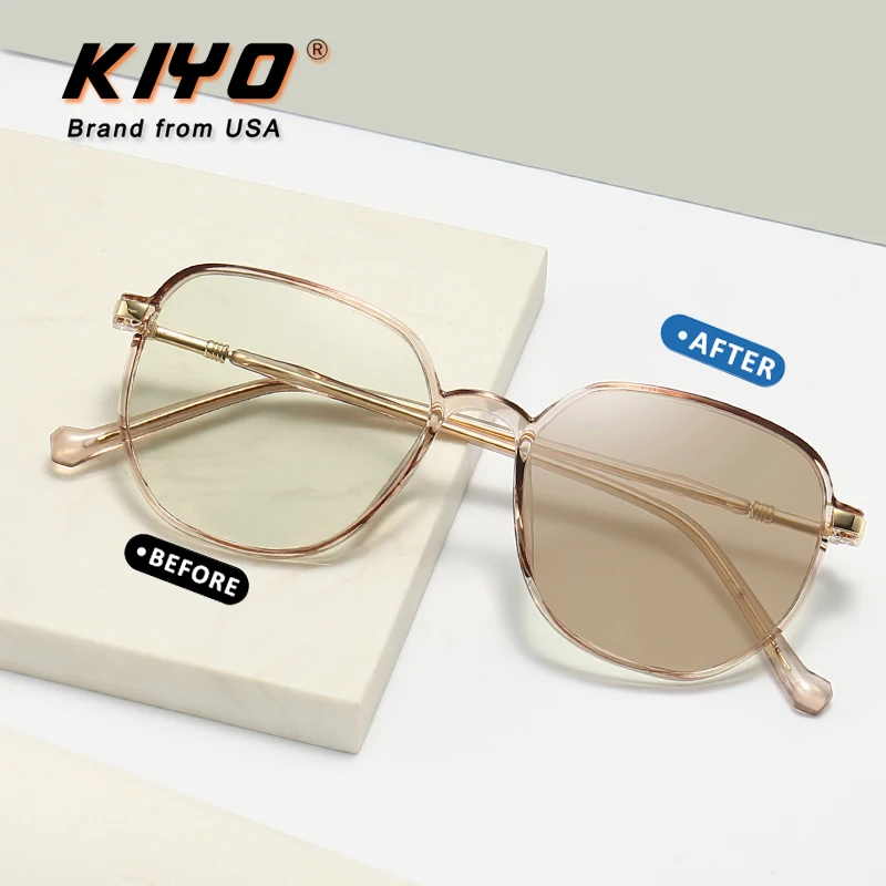 

KIYO Brand 2021 New Women Men Polygonal Anti-Blue Light Photochromic Sunglasses TR90 Fashion Sun Glasses UV400 Sport Eyewear9730