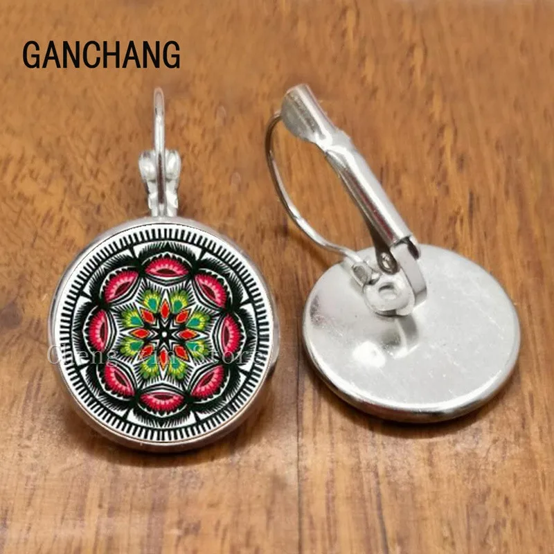 Polish folk art picture stud earrings fashion jewelry, female flower earrings with glass convex round modern paper-cut elements