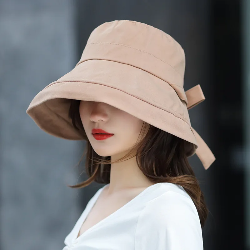 Panama Lovely Summer Black Bow Bucket Hat Women Fashion Korea Bob Cotton Sun Hat Fishing Caps For Lady