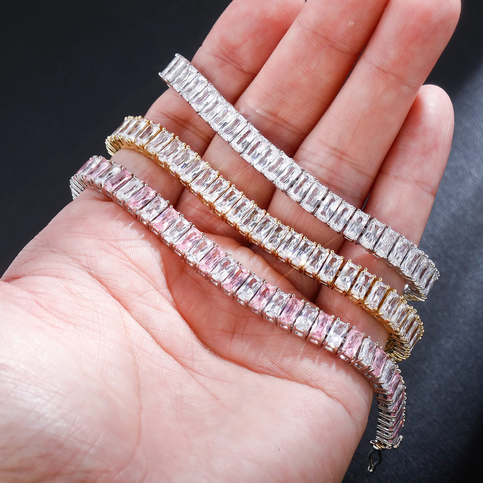 TOPGRILLZ 2020 New Baguette 8mm Tennis Chain Bracelet Iced Out Cubic Zirconia Hip Hop High Quality Fashion Charm Jewelry Gift