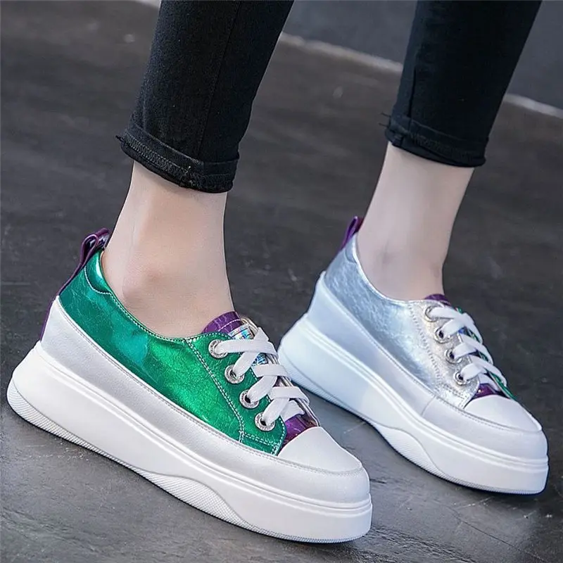 

Oxfords Women's Cow Leather Platform Fashion Sneakers Trainer Boots Mid Heel Chunky Creepers Casual Shoes Round Toe Walking Shoe