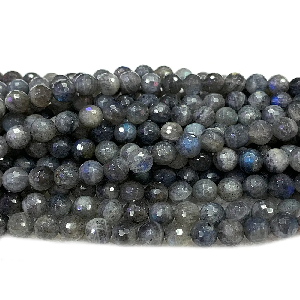 Veemake Natural Blue Labradorite Gemstones Jewelry Faceted Round Loose Stone Beads 3-18mm DIY Necklaces or Bracelets 07463