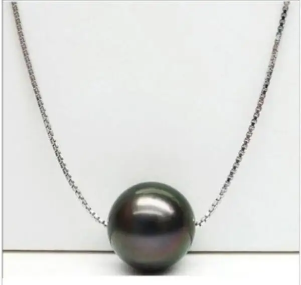 

free shipping HOT 10-11MM NATURAL SOUTH SEA GENUINE BLACK PEARL PENDANT NECKLACE