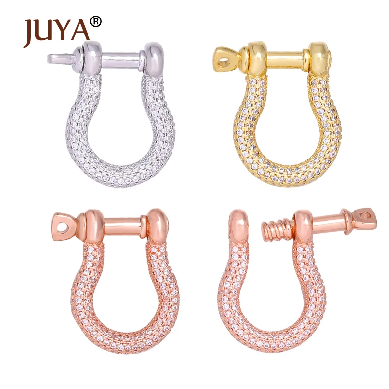 Juya Trendy Carabiner Lock Clasp Horseshoe Shackles Screw Lock Clasp Hanging Chain Zirconia Clasps for Jewelry Making Findings