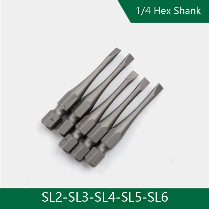 50mm Slotted SL2-SL6 Screwdriver Bit Set 1/4\