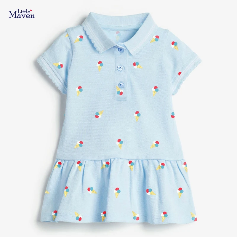 Little maven 2024 Kids Clothes Girls Summer Ice-cream Casual Dress Polo Baby Girls Pretty Vestidos for Children 2-7 year