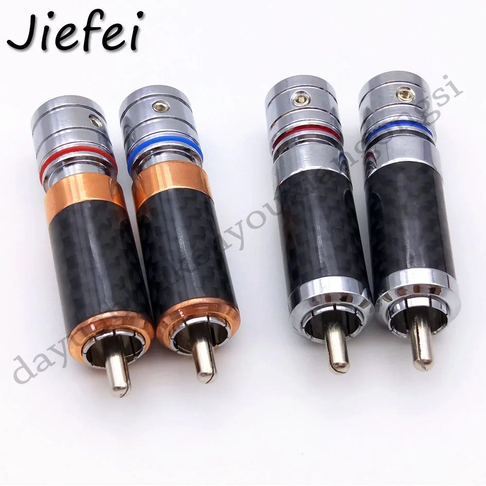 1Pcs Copper Hifi RCA Audio Male Plug Solder Audiophile Carbon Fiber Rhodium Plated Speaker Cable Connector Terminals Adapter