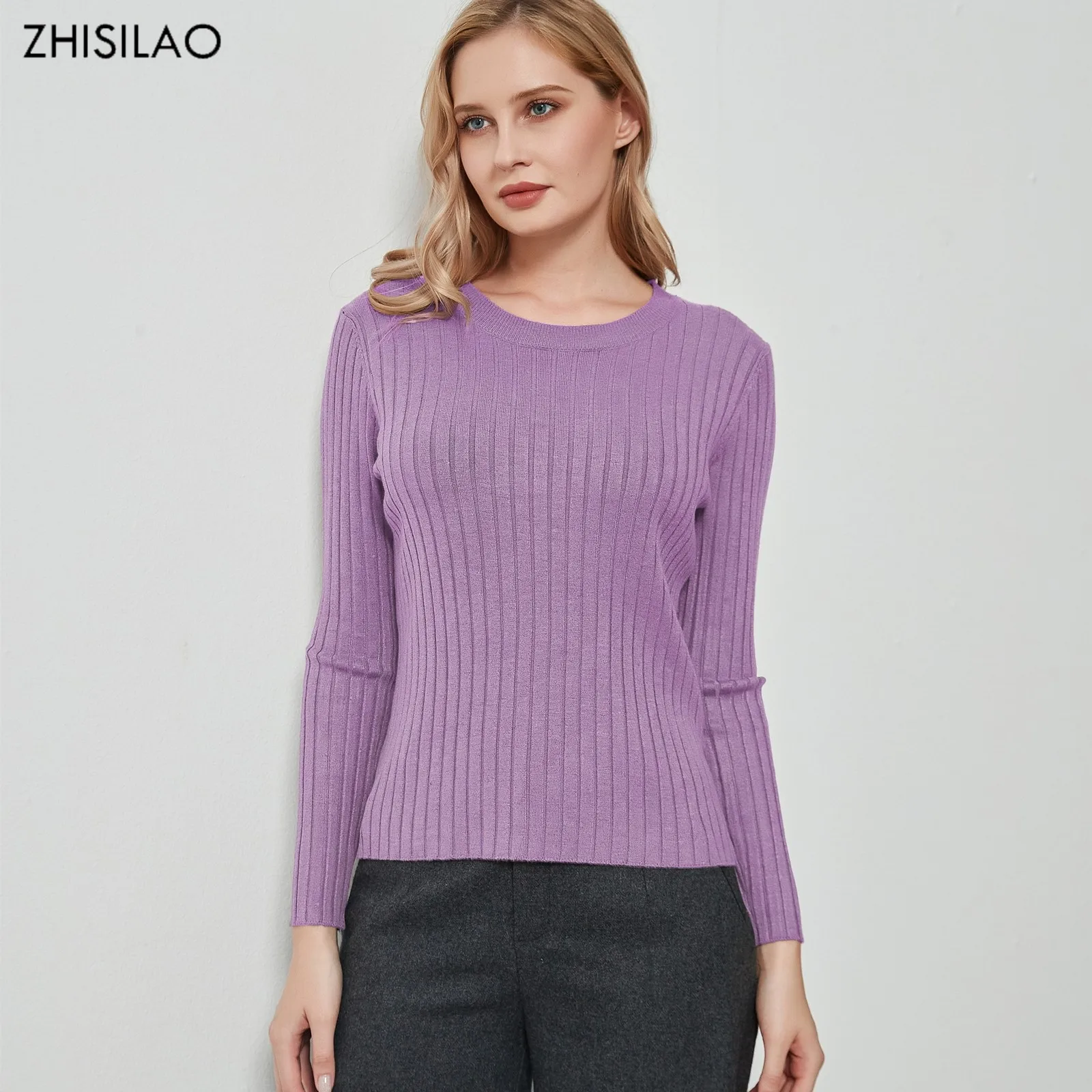 ZHISILAO Basic O-neck Knitting Warm Sweaters 2021 Women Jumper Slim Pullovers Sweater Solid Long Sleeve Tops Autumn Winter