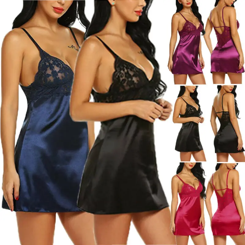 

Sexy Women Silk Lace Dress Babydoll Nightdress Nightgown Sleepwear Vestidos Home Wear