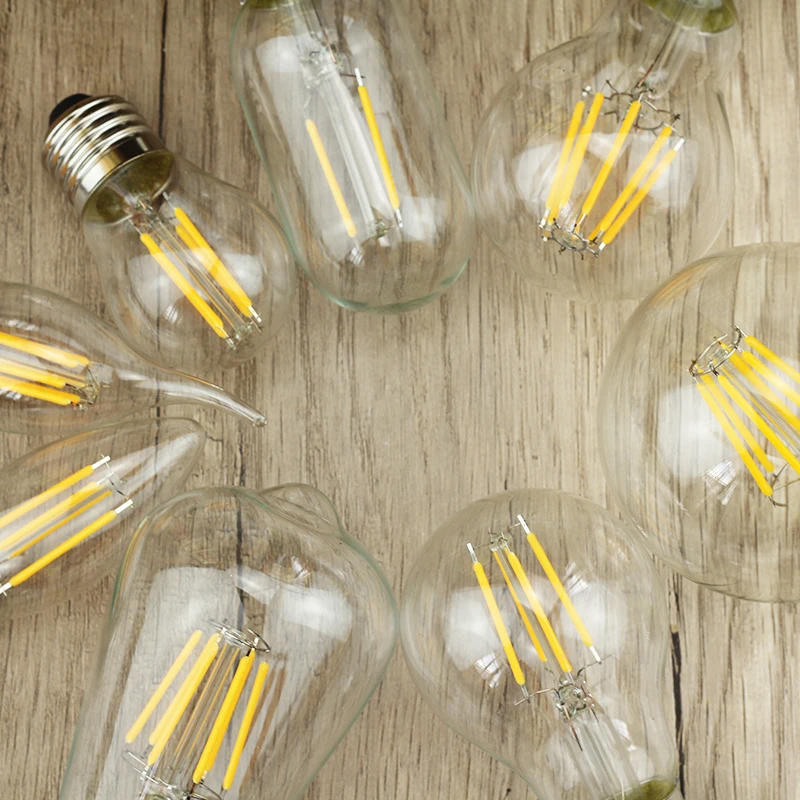 Retro Edison LED Filament Bulb E27 E14 Lamp 4W 6W 220V-240V Light Bulb C35 G45 A60 ST64 G80 G95 Glass Bulb Vintage Candle Light