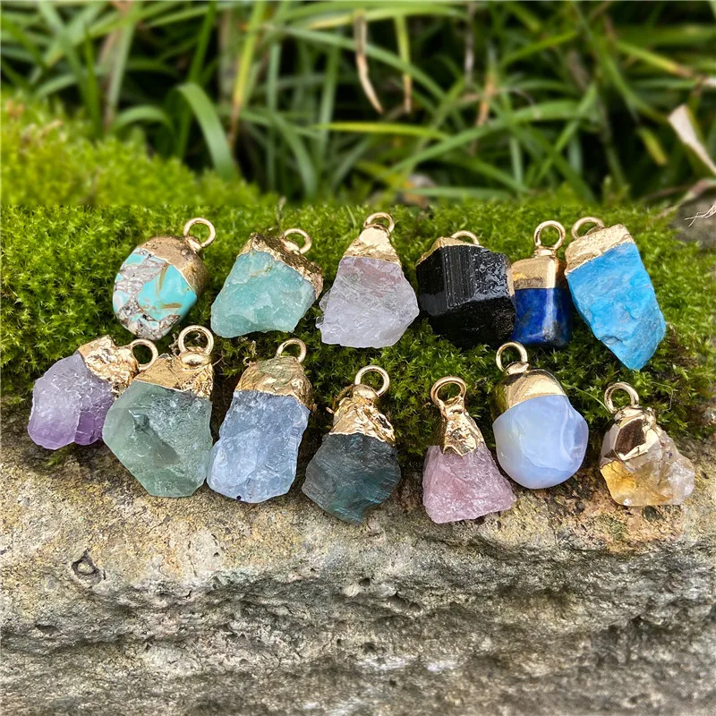 5pcs/lot Natural Stone Nugget Pendant Charm Irregular Stone Meatal Jewelry Accessorie For Making Earring Necklace Choker Finding