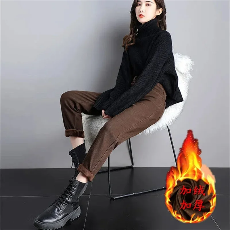 

Pants Women Autumn And Winter Fleece Thickening Jeans Female New Fashion High-Waisted Thin All-Match Old Pants Lady Super Hot