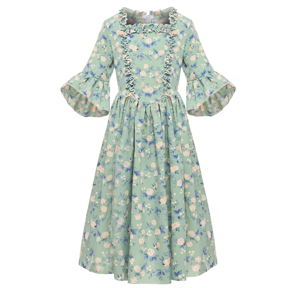 

Colonial Dress Victorian Pioneer Floral Girl Dresses American Child Costume Village Teenager Princess Dress