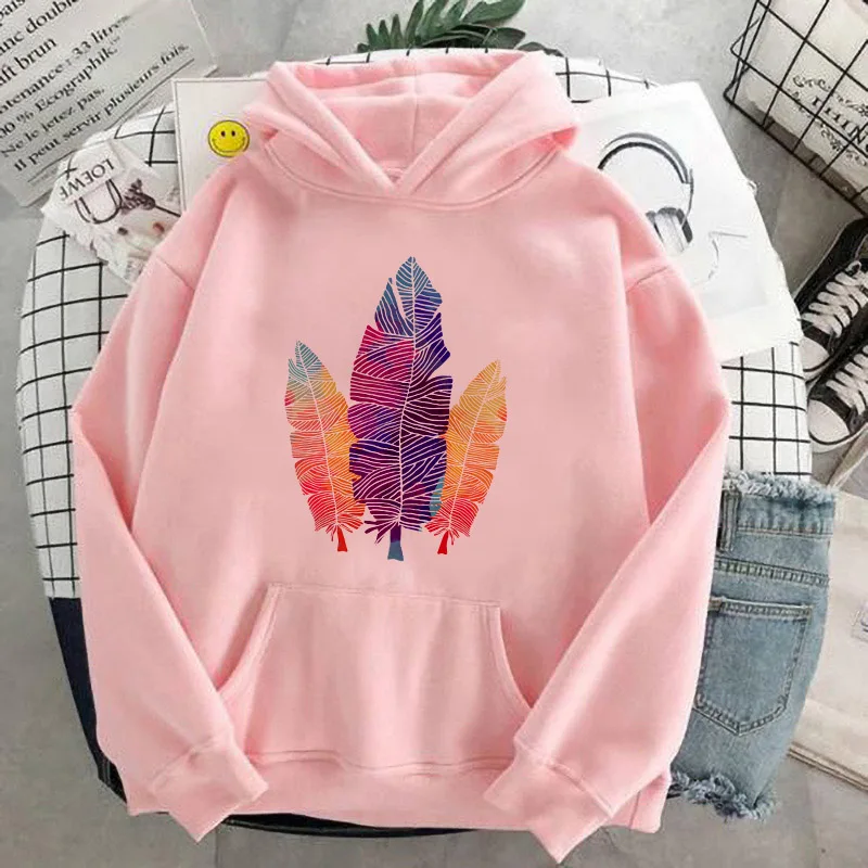 

Autumn Hipster Sweatshirt Beautiful leaves Printed Solid Kawaii Hoodies Women Top Clothes Hoody Female Women's Hoodies Clothes