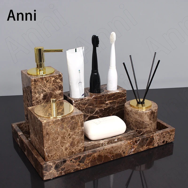 Amber White Jade Bathroom Decoration Accessories European Luxurious Natural Marble Household Five Piece Set Shower Accessories