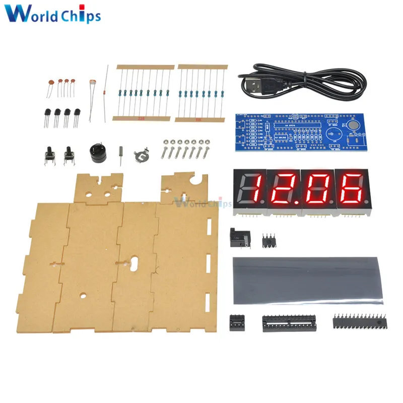 Electronic Clock LED Microcontroller Kit Digital Clock Time Light Control Temperature Thermometer DIY KIT Red/Blue/Green/White
