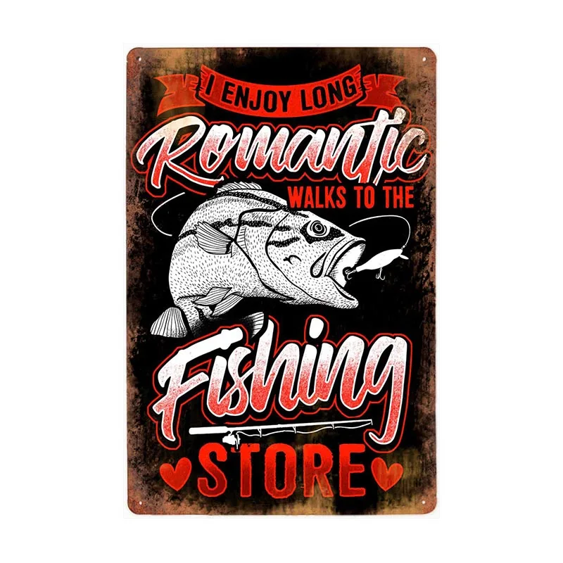 Fish Vintage Posters Sign Metal Plates Fisherman Fishing Solves Rules Classic Salmon Plaques Home Decoration Accessories 20X30CM