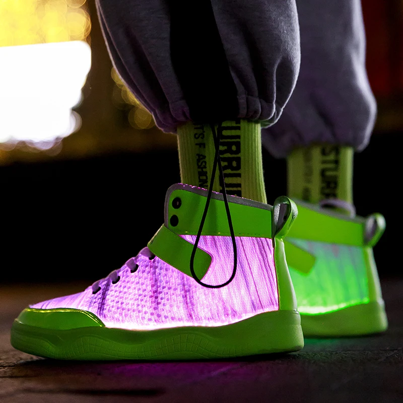 UncleJerry 2020 New Fiber Optic Shoes big boys girls and adult USB Rechargeable Glowing Sneakers Party Shoes Cool Street Shoes