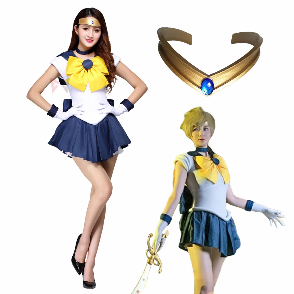 Anime Athemis Cosplay Costume para Crianças e Adultos, Marinheiro, Haruka Tenoh, Marinheiro Urano, Vestido Personalizado, Arcos, Luvas, Headband