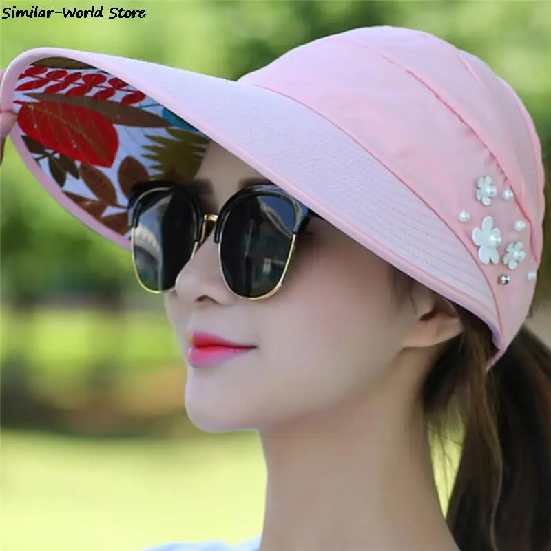 Sun Hats For Women Visors Hat Fishing Fisher Beach Hat UV Protection Cap Black Casual Womens Summer Caps Ponytail Wide Brim Hat