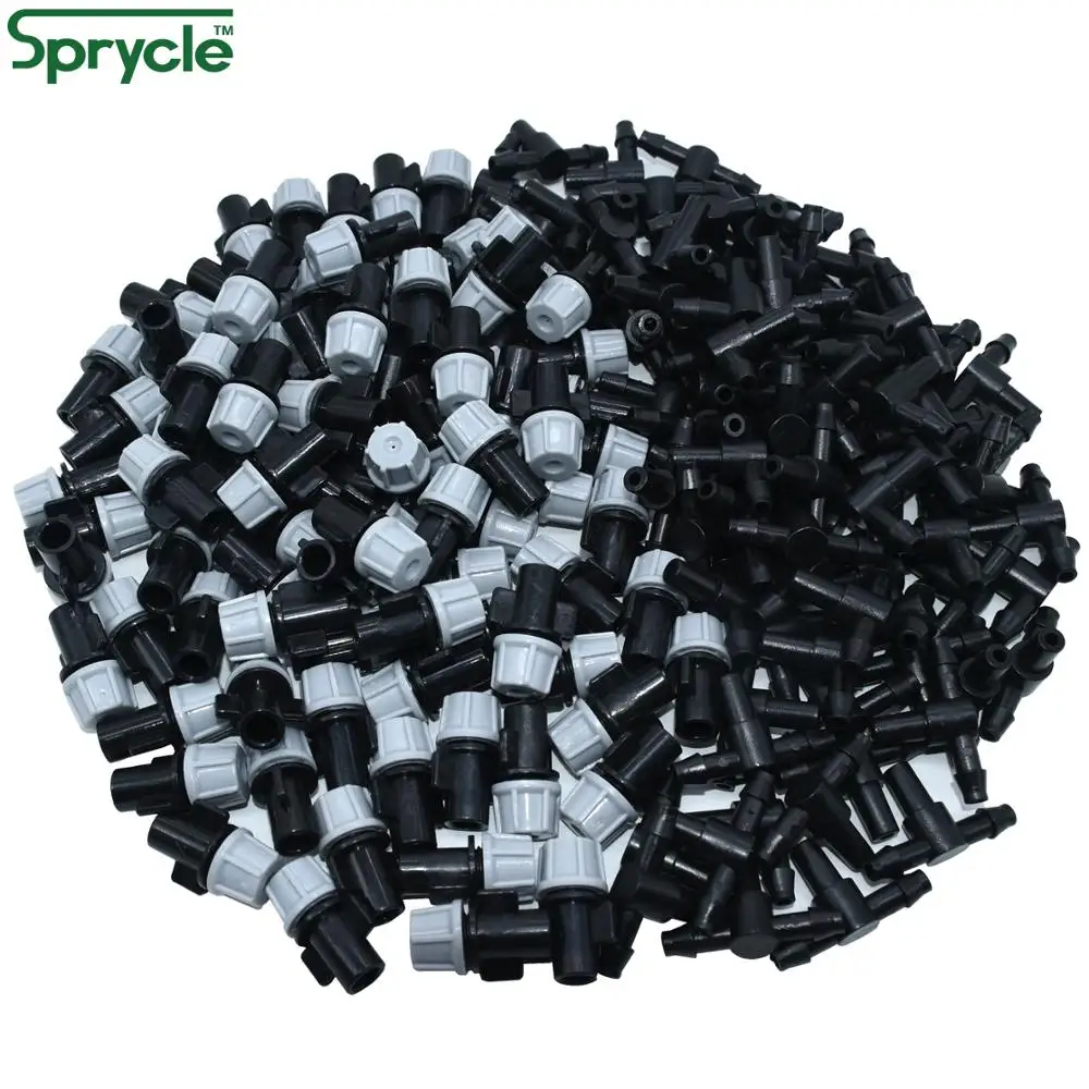 SPRYCLE 20PCS Adjustable Garden Drip Irrigation Misting Nozzles Dripper Watering Sprayer Atomizing Sprinkler 4/7mm Tee Connector