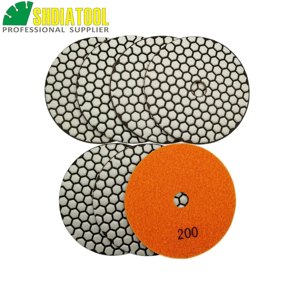 Shdiatool 7 Pcs 125 Mm 200 Dry Polishing Pads Dia 5 Inch Resin Obligasi Berlian Fleksibel Polishing Pads untuk marmer Granit Keramik