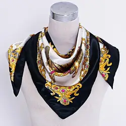 Fashion Women Scarf 90 x 90cm Square Women Imitated Silk Satin Carriage Chain Neck Head Scarf Shawl