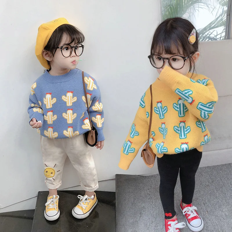 Girls Sweater Cactus Core-Spun Yarn Knit Top Baby Kids Clothes 2021 Autumn And Winter New Children Clothing