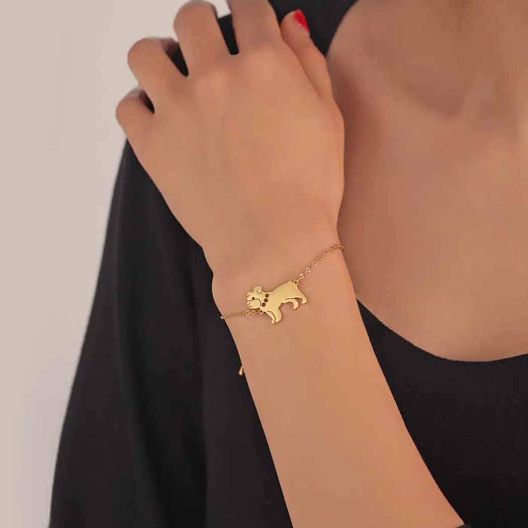 QIMING English Bulldog Dog Charm Bracelet Women Cute Pet Animal Lover Statement Jewelry Friendship Bracelets Collar