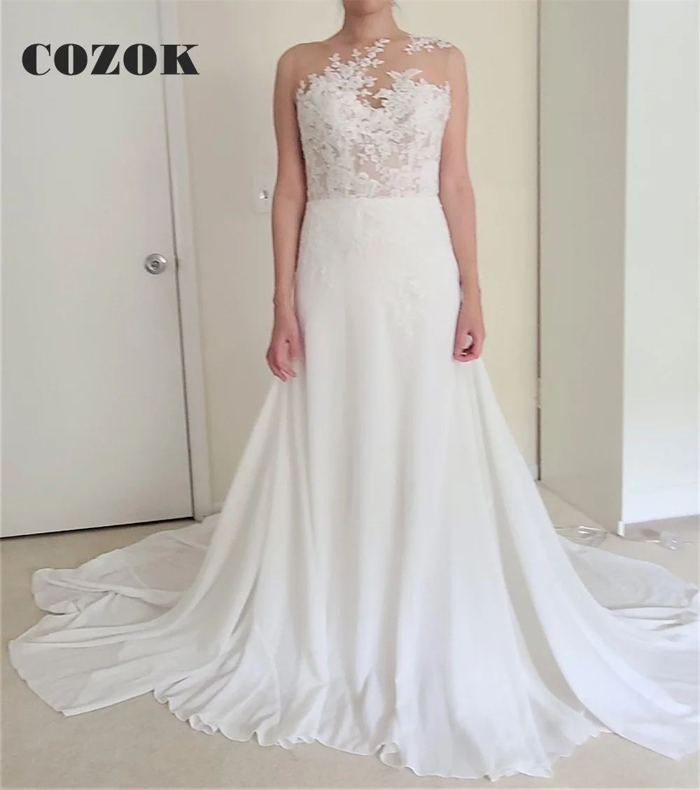 Strand Chiffon Spitze Lange Formale Elegante Einfache Hochzeit Kleider Frauen Romantische Braut Hochzeit Kleider CZ04