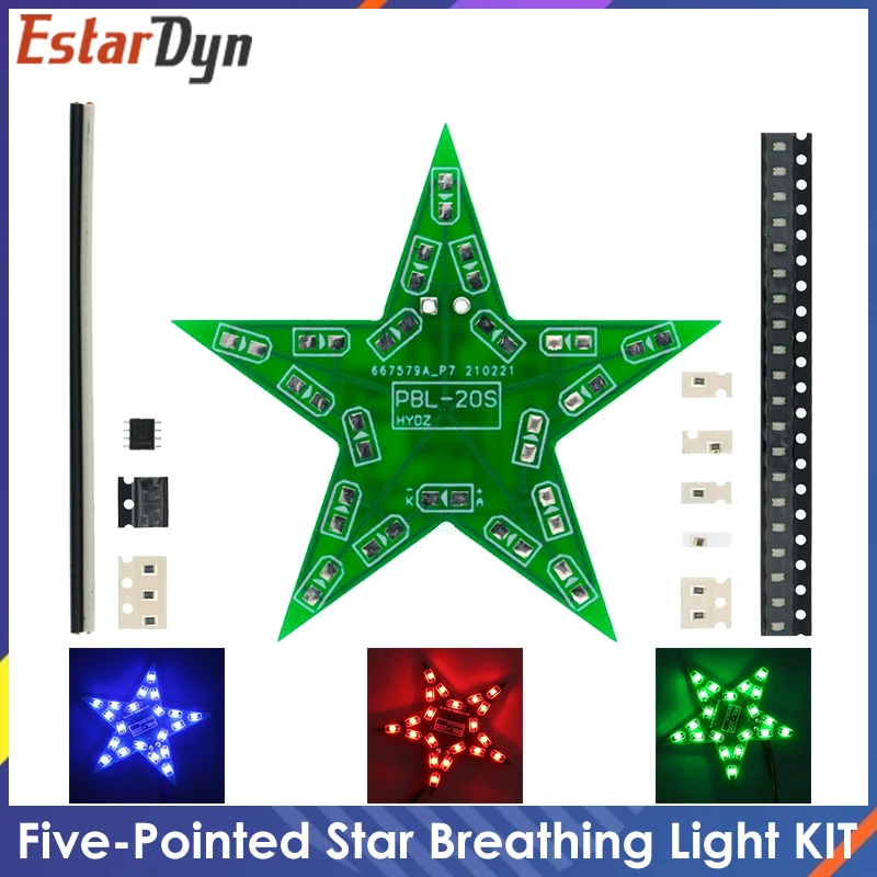 Students Training DIY Kit Five-Pointed Star Breathing Light Gradient LED Light for Christmas Soldering Training Red Green Blue